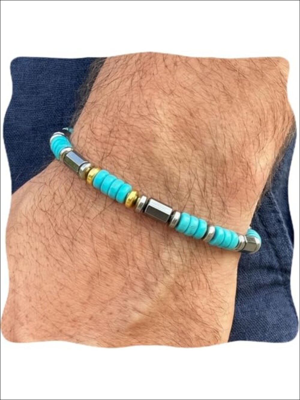 Hematite Gemstone Beaded Bracelet Bohemian Western Adjustable Stretch